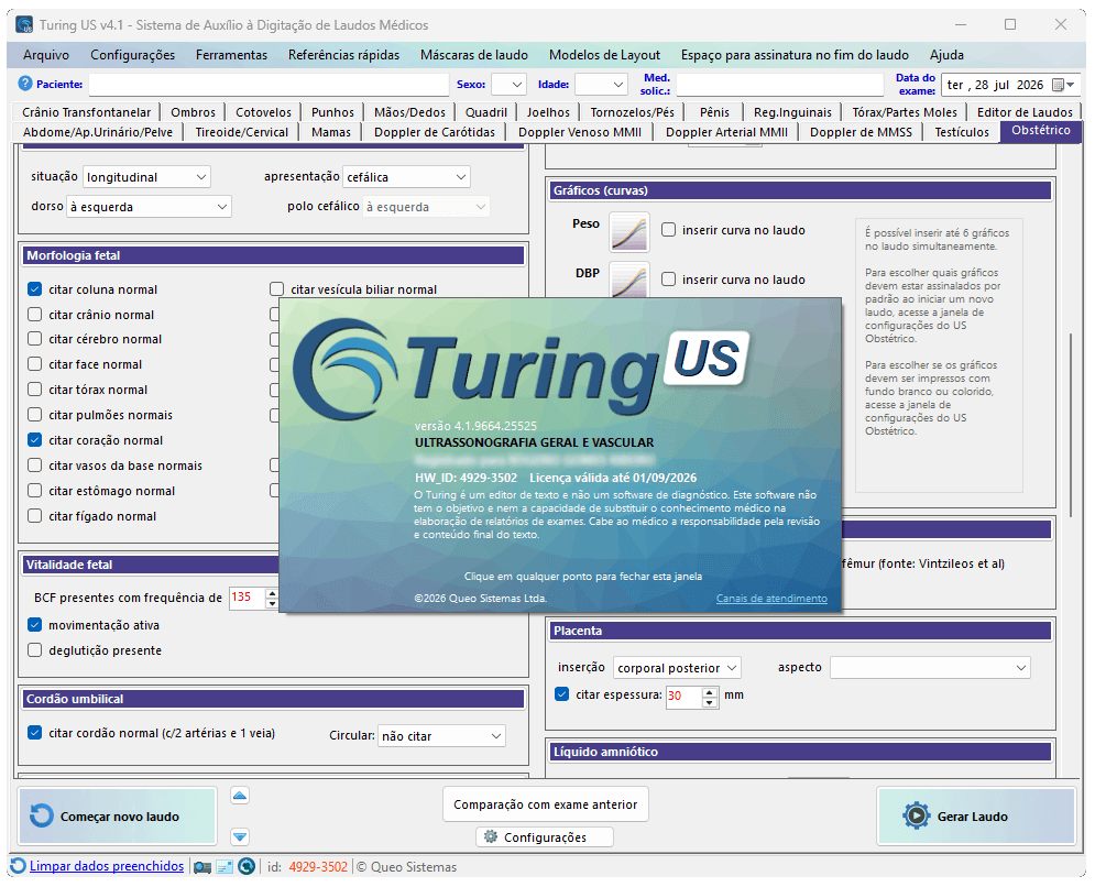 Tela do Turing US — formulário eletrônico para digitação de laudos de ultrassonografia